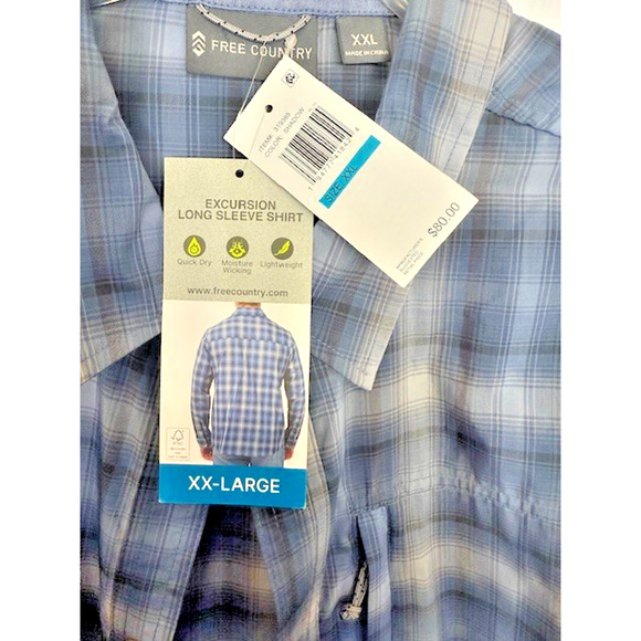 Free Country Excursion THIN Long Sleeve BLUE Shirt MEN XXL, 2X, XXLARGE NEW - Picture 4 of 11
